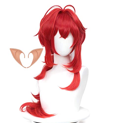Diluc Genshin Impact Perruque longue bouclée pour femme Rouge Cover