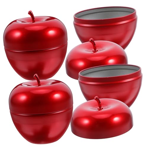 FUNOMOCYA 4個メタルティーキャニスター リンゴ型ブリキ缶 クッキー コーヒー 砂糖 チョコレート用食品容器 ハニー 粉収納ディスペンサー