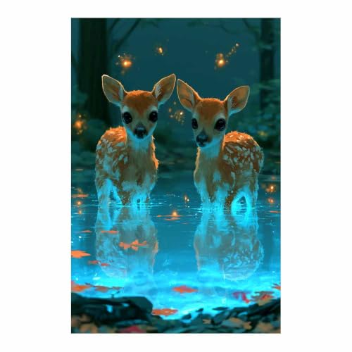 Art magique des cerfs jumeaux PUQAAEO animal toile peinture salon multicolore