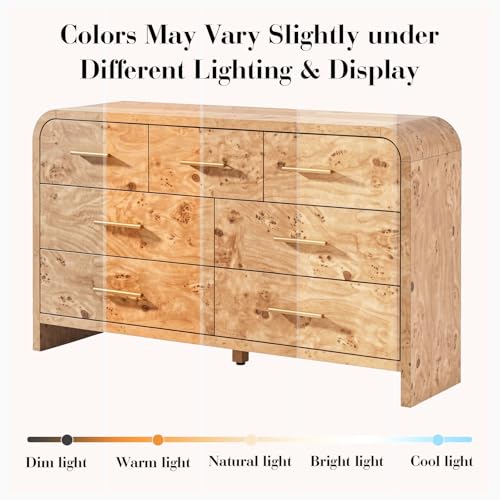 Image of Curved Drawer Dresser for Bedroom with 7 Drawers, 54'' Wide Chest of Drawer