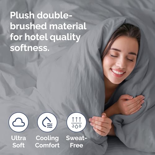 Image of Duvet Cover Cal King Size - 3 Piece Set with Zipper Closure - Steel Blue | Extra Soft Cal King Duvet Cover 104 inch x 98 inch with 2 Pillow Shams, Hotel Luxury w / Zipper Closures & Ties, Comfy & Breathable