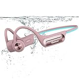 KIM HOST Cuffia Conduzione Ossea per Nuoto, Auricolare Open Ear Bluetooth 5.3 IP68 Impermeabile, Memoria MP3 32G, per Sport, Nuoto, Ciclismo, Corsa (Rosa)