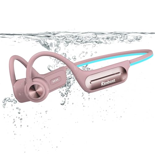 KIM HOST Casque Conduction Osseuse Natation, Open Ear Bluetooth 5.3 Écouteur Natation IP68 Étanche, Mémoire MP3 32G, pour Sport, Natation, Cyclisme, Course à Pied (Rose)