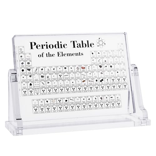 ASMIZ Acrylic Periodic Table with Real Elements Inside 20 × 13 cm Freestanding Periodic Table Display Educational Science Desk Ornament for Teachers Students & Science Lovers