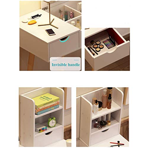 Mesa de maquillaje de madera resistente con taburete y cajones dobles 5