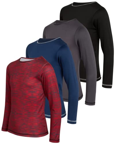 Black Bear Boys Long Sleeve Shirts - 4 Pack Lightweight Dry Fit Crew Neck Athletic Long Sleeve T Shirts (Sizes: 4-18)
