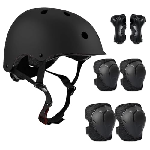 Udbrud Schonerset Kinder Protektoren Gear Set, Knieschoner Kinder 7 in 1 Set stoß- und schlagfester für Skateboard, Longboard, Stunt Scooter, Fahrrad, Rollschuhe (Schwarz)
