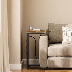 Foldable c shaped end table with charging station c shaped side table for couch c table sofa table with cloth bags for living room bedroom rustic brown sf01br  urban country home decor