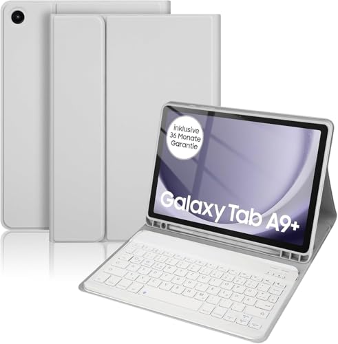 Für Samsung Tablet A9 Plus Tastatur -Für Galaxy Tab A9+ Hülle mit Tastatur, (Deutsches) TastaturHülle Magnetische Kabelloser Bluetooth Abnehmbar für Samsung Galaxy Tab А9+ Tablet 2023 11 Zoll, Grau