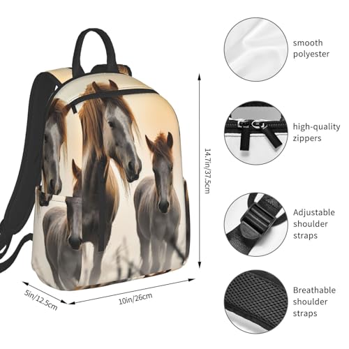 Casual Backpack for Women Men Two Horses in the Fog Lightweight Daypack Large Capacity Nurse Bag4