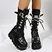 Womens Platform Knee High Boots Chunky Heel Zipper Round Toe Fashion Motorcycle Punk Goth Boots Mid Calf Combat Boots
