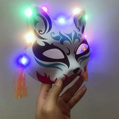 NUOBESTY Máscara de Cosplay Raposa Estilo Japonês Kabuki Kitsune Fantasias Máscaras Iluminam Metade