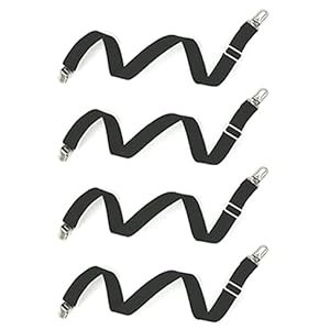 Auivguiv Matratzenklammern mit langen Spannbändern, für Laken, Spannbettlaken, Matratzenschoner, Schwarz, 4 Stück