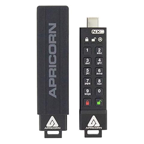 Apricorn 128GB Aegis Secure Key 3 NXC 256-Bit Hardware-Encrypted USB 3.2 Type C Flash Drive, FIPS 140-3 Level 3 Validated (ASK3-NXC-128GB), Black Cover