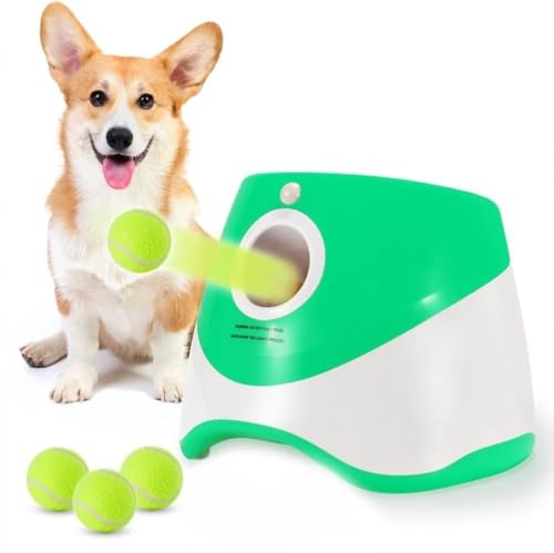 Citybaby 自動ボールランチャー 犬用おもちゃ 自動ボール投げ機 3段階の発射距離設定付き。テニスボール3個付き。ストレス解消と運動効果を高める犬用知育玩具。小型犬から中型犬に適しています。屋内外での使用に最適です。 (D)