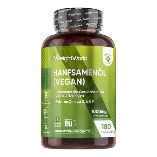 Hanföl Omega 3 Softgels - Alternativ zu Fischöl - 1000mg Hanfsamenöl - 180 Kaltgepresste Hanfsamen Kapseln - Für normalen Cholesterinspiegel im Blut (EFSA) - Omega 6 & 9 Weichkapseln - WeightWorld