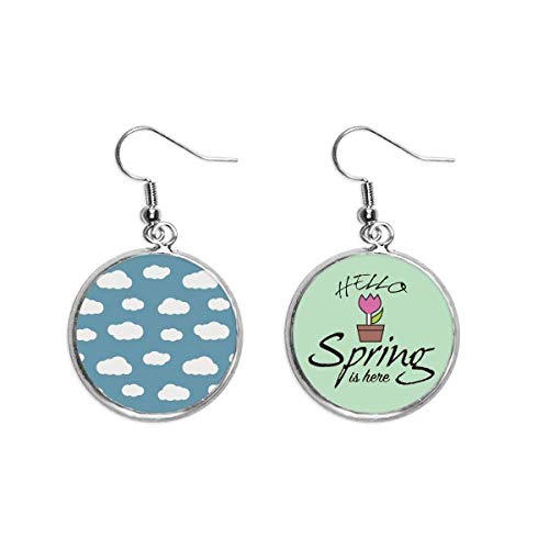 Pendientes de primavera con colgante de nube blanca y cielo azul