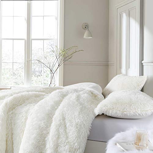 Luxury Shaggy Duvet Cover Set, Cream Fluffy Faux Fur Bedding Set, Ultra Soft Plush Duvet Cover For Queen Size Bed With Zipper Closure, Warm Cozy Blanket For Cold Winter, 3 Piece, 90" X 90" #TOP16