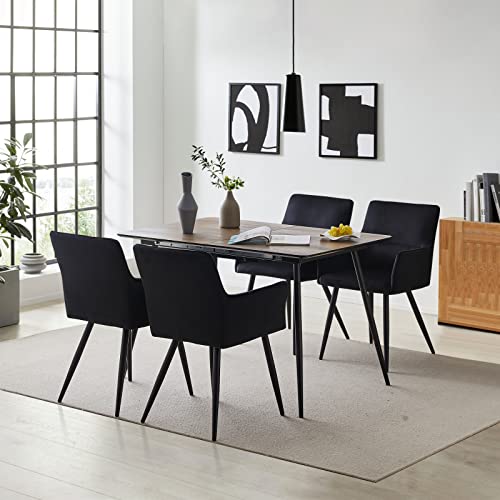 TUKAILAi Leisure Dining Chairs Set of 2, Velvet Upholstered Seat Kitchen Chairs with Armrests, Backrest and Metal Legs, Comfy Accent Lounge Chair for Reception Room Living Room (Black)