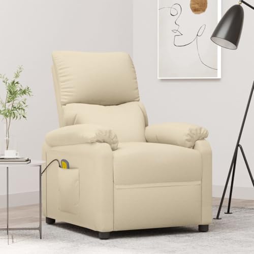 Massage Chair Cream Fabric Recliner with Manual Reclining and Adjustable Positions, Electric Vibration Massage Points for Living Room, Comfortable Padded Seating, Reclining Sofa Chair for Best Comfort