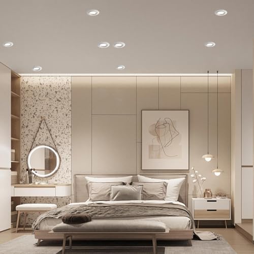 Reflektor wpuszczany do płyt gipsowo-kartonowych GU10, metalowa biała rama, w tym oprawka GU10, okrągłe reflektory wpuszczane do 50 mm LED i halogenu, otwór ø68-80 mm, zestaw 20 sztuk