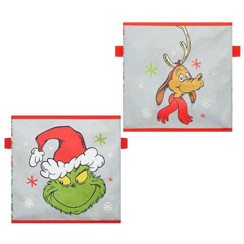 Image of Idea Nuova Storage Cubes for Kids,2 Pack Collapsible Fabric Bins with Handles, Holiday Organizer Boxes for Bedroom, Playroom & Nursery, Festive Christmas Storage Baskets,Grinch Dr. Seuss