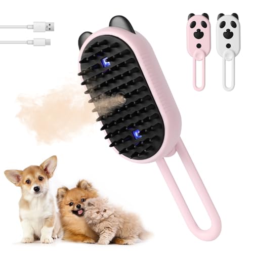 Image of Pet Steam Brush for Dog & Cat,3-in-1 Spray Hair Removal Comb,Pet Steam Groomer Comb,Water Brush for Long & Short Haired Pets,Massage, Cleaning, Multifunctional Hair Removal Comb for Cats Dogs (Pink)