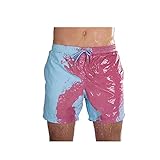 Wpengpensyk 水着 メンズ， メンズ水着、魔法の色変更メンズスイミングショーツ、夏のクイックドライボーイスイムビーチパンツ、水着プラスサイズ (Color : Blue-red, Size : L)