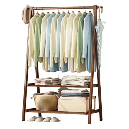 EZweekendハンガー木製衣類収納ラックスーツラック家庭用丈夫な大容量幅66 cm/86 cm/116 cm洋服コートハンガー帽子簡単に組み立てられるシンプルな棚付き寝室玄関多機能収納 (茶色です,116*40*160cm)