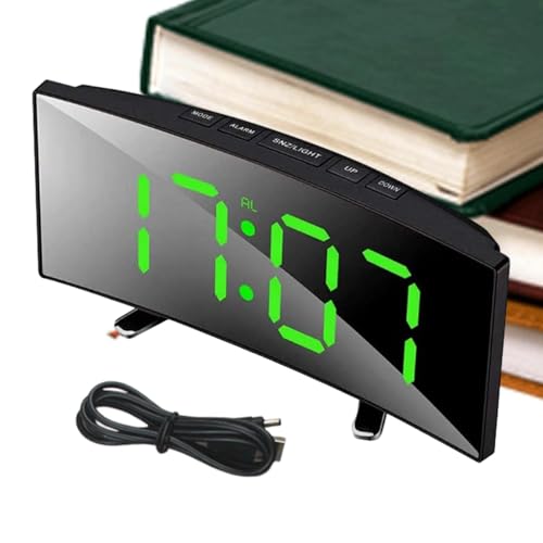 Reloj despertador digital con pantalla curvada, reloj electrónico para niños, adultos, durmientes pesados, reloj de mesita de noche con pantalla grande