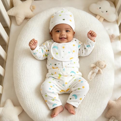 Image of SNOWIE SOFT 5Pcs Set New Born Baby Clothes 0-3 Months with Cotton Long Sleeve Top and Pants, Gloves, Socks, Bear Ear Hat, Infant Clothes 0-3 Months New Born Baby Gifts Shower Gift