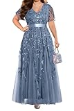 Mother of The Bride Dresses Plus Size Dusty Haze Blue Formal Wedding Guest Evening Gowns Elegant Prom Long Dress Sleeves