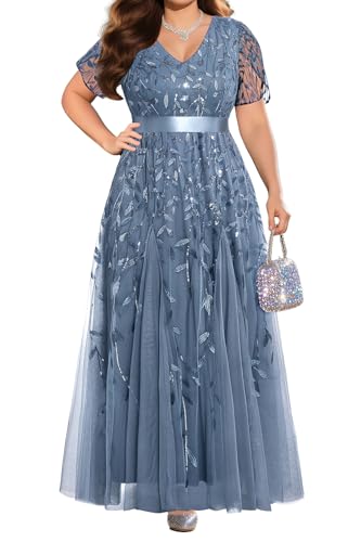 Mother of The Bride Dresses Plus Size Dusty Haze Blue