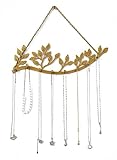 Wovsuo Wall Mounted Jewelry Necklace Holder Organizer with 8 Hooks and 43 Holes, Neatly Hanging Earring, Bracelet, and Keys - Rustic Gold Metal Tree Leaf Branch Wall DΓ©cor