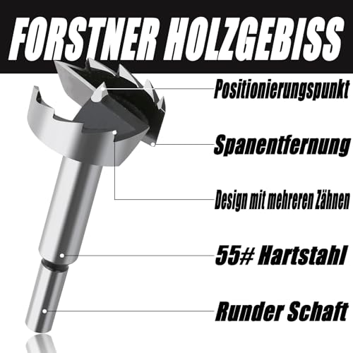 Vearter 5-Piece Forstner Drill Bit Set, 15/20/25/30/35 mm Hole, Round Shank Multi-Tooth Wood Drill Bit for Solid Wood MDF, Chipboard - Image 4