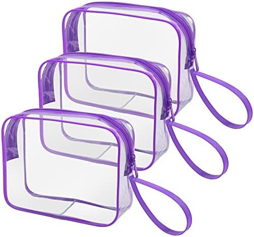 CGBE Clear Travel Toiletry Bag, TSA Approved Travel Toiletry Bag Liquid Bags, Transparent Cosmetic Bag with Zipper for Men Women Traveling Business Trip at Airport 3 Pack