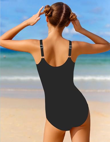 Image of Qaoerde Girls Swimsuit One Piece Swimsuits Cutout Ruched Bathing Suits Adjustable Straps Tie Girls' Swimwear 9-16Y