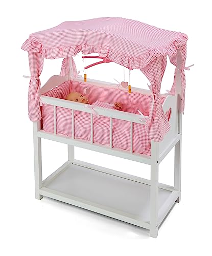 Badger Basket 01723 Toy Doll Bed With Storage Baskets, Gingham Bedding, And Musical Mobile For 22 Inch Dolls thumb #4