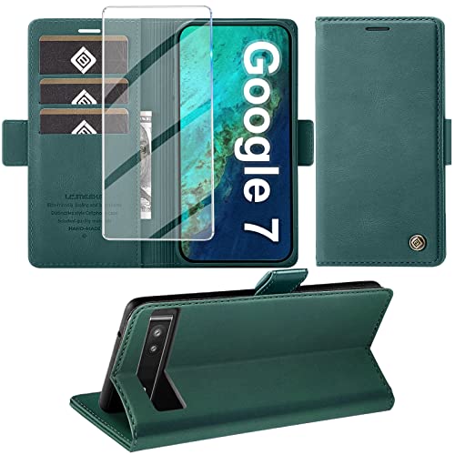 Coque Pixel 7 en cuir premium vert élégant avec clapet protection intégrale
