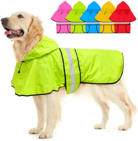 Hooded Dog Raincoat - Reflective Dog Rain Jacket Lightweight Wate...