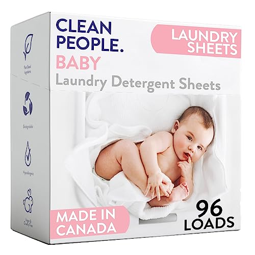 Image of The Clean People Unscented Baby Laundry Detergent Sheets - Hypoallergenic - Ultra Concentrated, Recyclable Packaging, Fights Stains & Odors on Baby Clothes & Bedding - Fragrance Free, 96 Pack