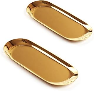 EKdirect 2pcs Gold Oval Tray Stainless Steel Cosmetics Jewelry Towel Fruit Dish Plate