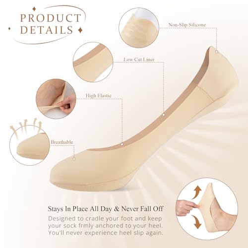 COOPLUS No Show Socks Womens Cotton Non Slip Low Cut Liner Socks Thin Invisible Socks for Flats Loafers 6 Pairs2