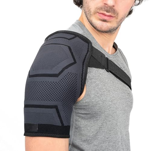 Image of Leosportz Sholder Support Belt for Men and Women | Shoulder Brace for Rotator Cuff, Dislocated AC Joint, Labrum Tear, Shoulder Pain, Shoulder Compression Sleeve (Grey)