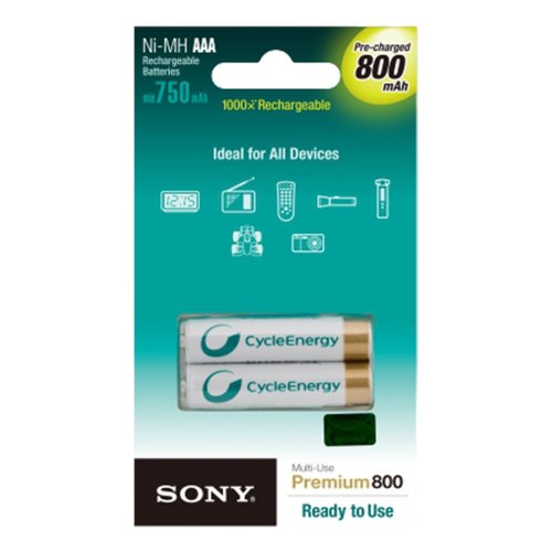Preisvergleich Produktbild Sony Cycle Energy Blue AAA-Akkus, 800 mAh, 2 Stück in Sichtverpackung