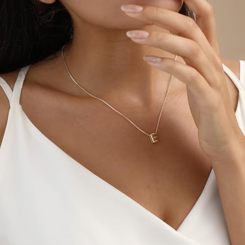 Image of Personalized Bubble Letter Initial Necklace, 14K Gold Plated, Dainty Pendant for Women, Trendy Gold Jewelry