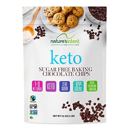Keto SugarÂ Free Dark Chocolate Chips by Nature's Intent - Zero Sugar, Low Carbs, Gluten-Free and Non-GMO - Great for Baking, Snacking - Keto Friendly