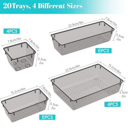 Image of TONY STARK 20-Piece Unbreakable /Non scratchable Drawer Organizer Set|Multi-Purpose Storage & Divider Trays in 4 Sizes|Dressing Table & Cosmetic Organizer|Kitchen, Office, Bathroom & Bedroom (Black)