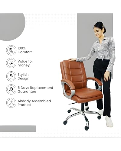 Image of activa Executive Revolving Office Chair | Ergonomic Computer Desk Chair with Cushioned Seat| Heavy Duty Steel Base, Adjustable Height & 360 Swivel Wheel| Study /Home /Offcie Visitor Chair (Star, Tan)
