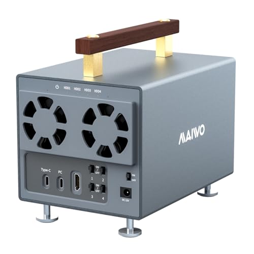 Image of MAIWO 4 Bay Hard Drive Enclosure for 3.5 Inch SATA HDD with SATA III Chipset USB3.2 Gen2 10Gbps Speed, Support HDTV /Type-C Extension /Daisy Chain, 96TB Capacity, External 3.5'' HDD Enclosure
